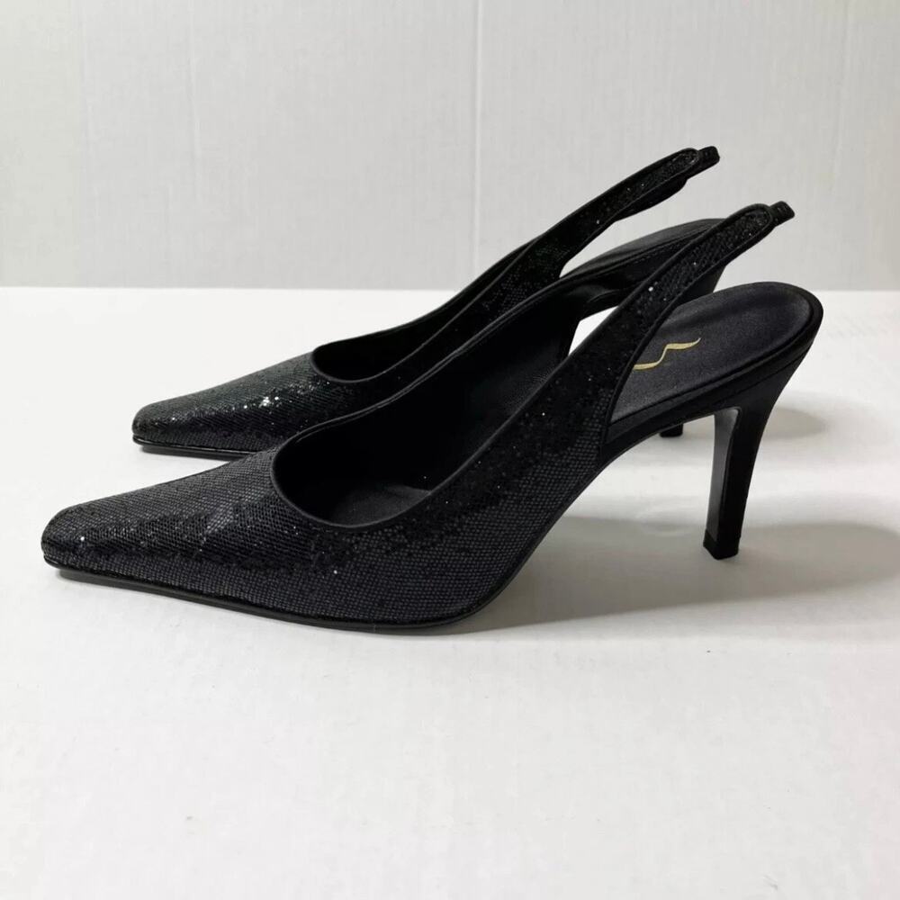 Nina Women's Taren Heels Size 8.5M Black Crystal Sling Backs Pointed Toe w/ Box - Picture 7 of 12